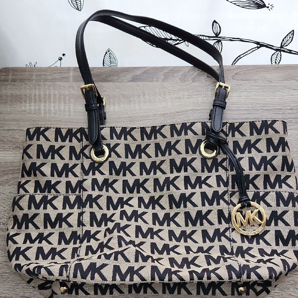Michael Kors Black and Tan Signature Tote